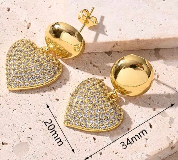 Boucles d'oreilles rond + coeur scintillant