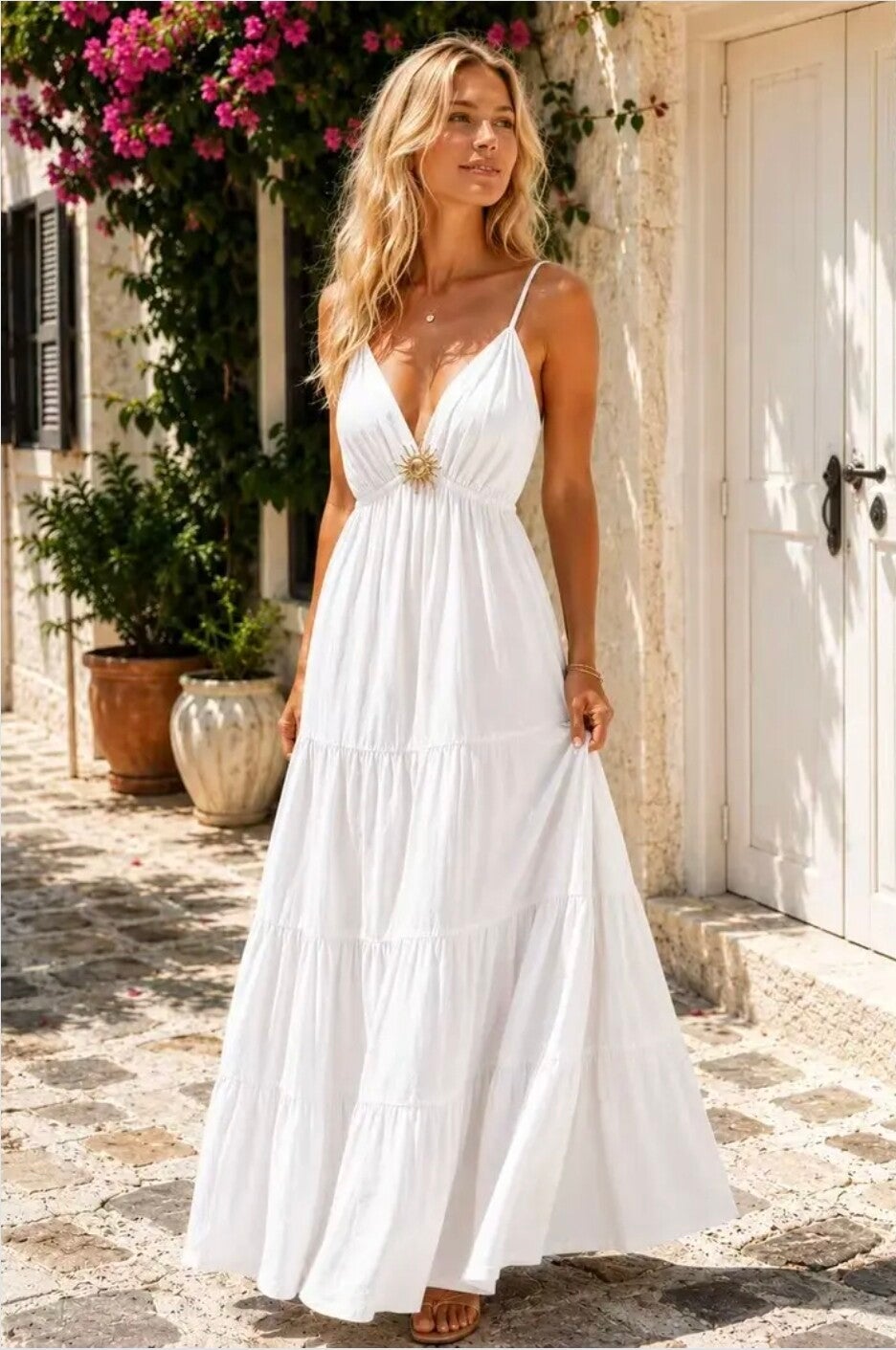 Robe longue à bretelle unie