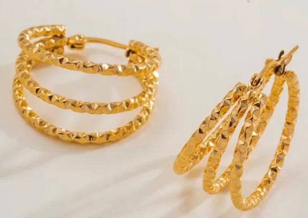 Boucles d'oreilles effet triple anneaux