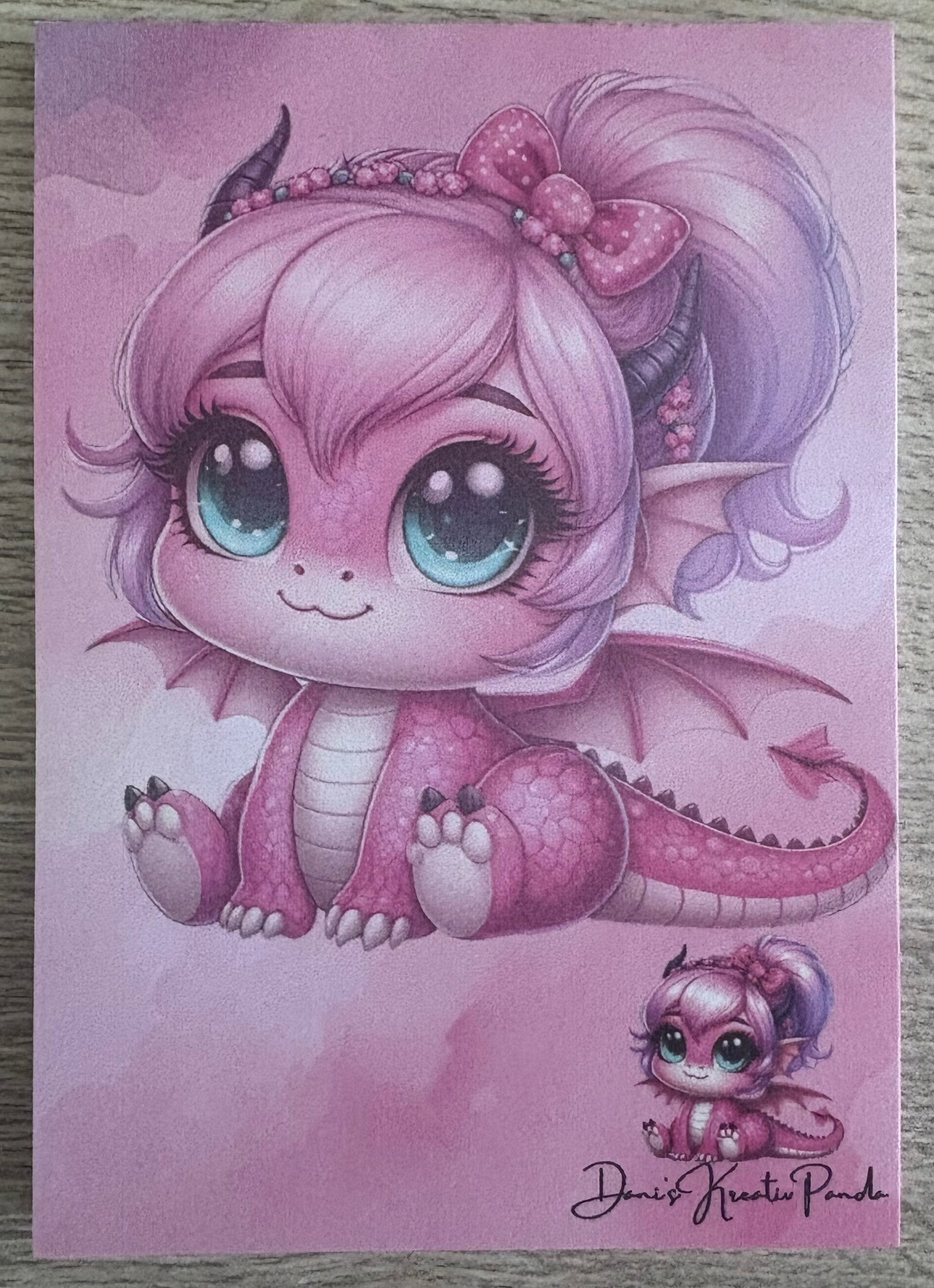 Notizblock A7 Rosa Drache