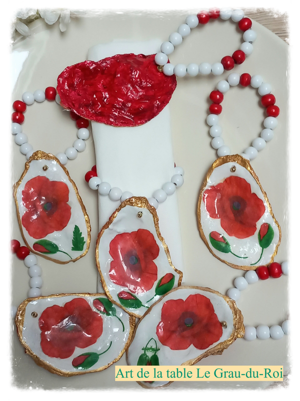 Lot de 6 ronds de serviette artisanaux en coquille Saint-Jacques et perles - cadeau marin unique