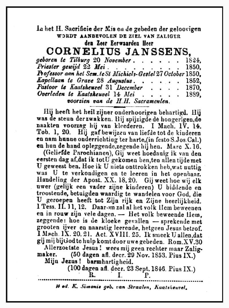 Bidprentje van pastoor Janssens, Kaatsheuvel.