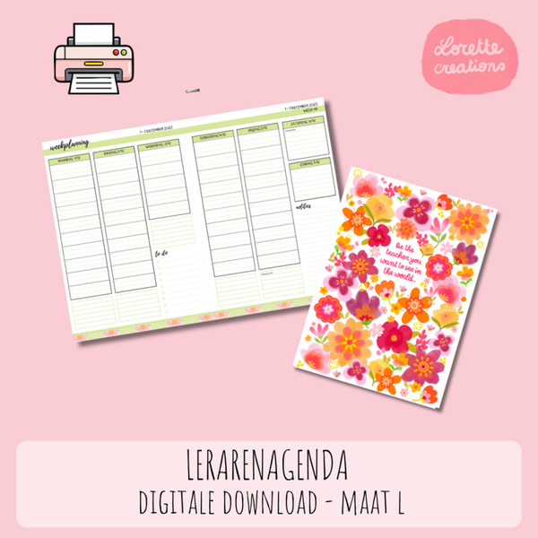 Lerarenagenda 2026 - 2027 FORMAAT L - DIGITALE DOWNLOAD