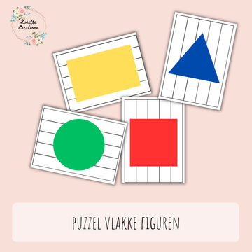 Puzzel in stroken vlakke figuren (thema school)