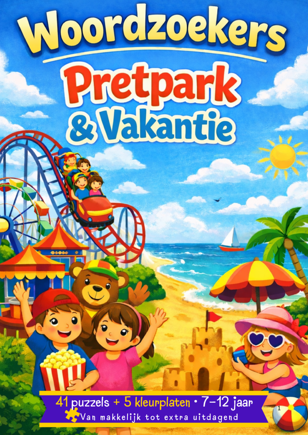 Woordzoekers Pretpark & Vakantie Print & Play (7–12 jaar)