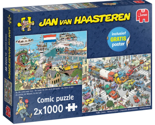 Jan van Haasteren 2 in 1 Verkeerschaos & Ter Land, Ter Zee En In De Lucht 1000 Stukjes