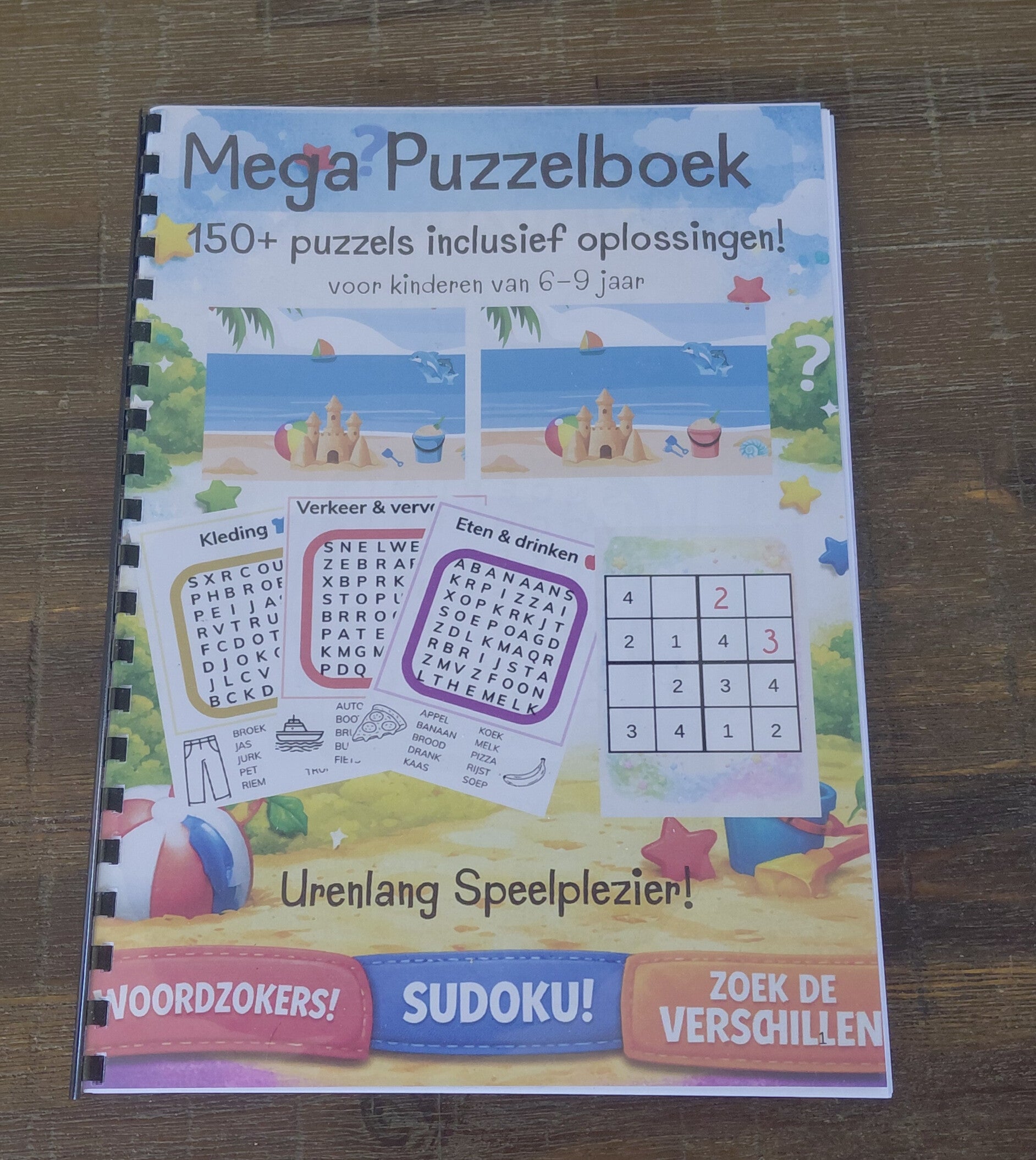 Mega Puzzelpret voor Kids (6–9 jaar) – 150+ Puzzels | Woordzoekers, Sudoku & Zoek de Verschillen | 3-in-1 Puzzelboek (Gedrukt)