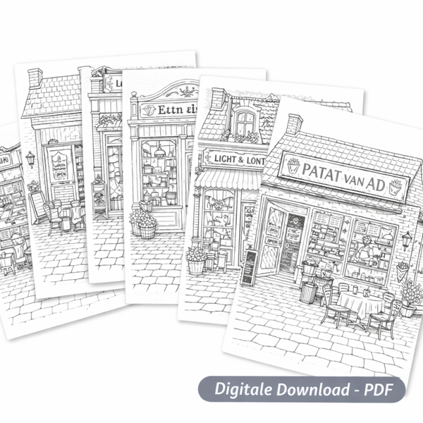 Pittoreske Dorpsstraatjes – Digitaal Kleurboek (PDF) voor Volwassenen