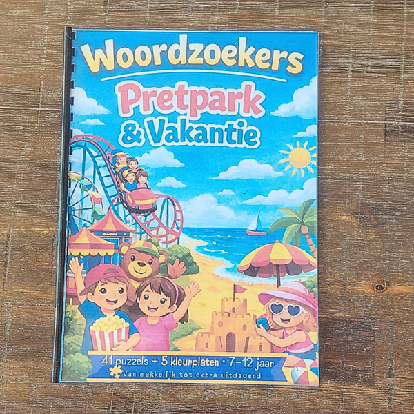 Woordzoekers Pretpark & Vakantie – Compleet Pakket (7–12 jaar)