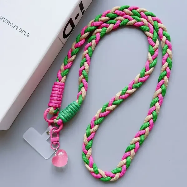 Telefoonkoord gevlochten (roze, groen, beige)