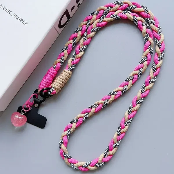 Telefoonkoord gevlochten (roze, beige, zwart-wit)