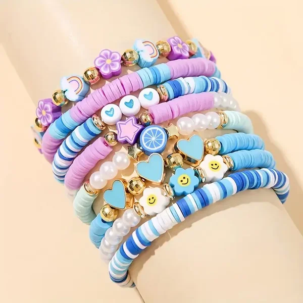 Armbanden set - Schattig Blauw/Paars (8-delig)