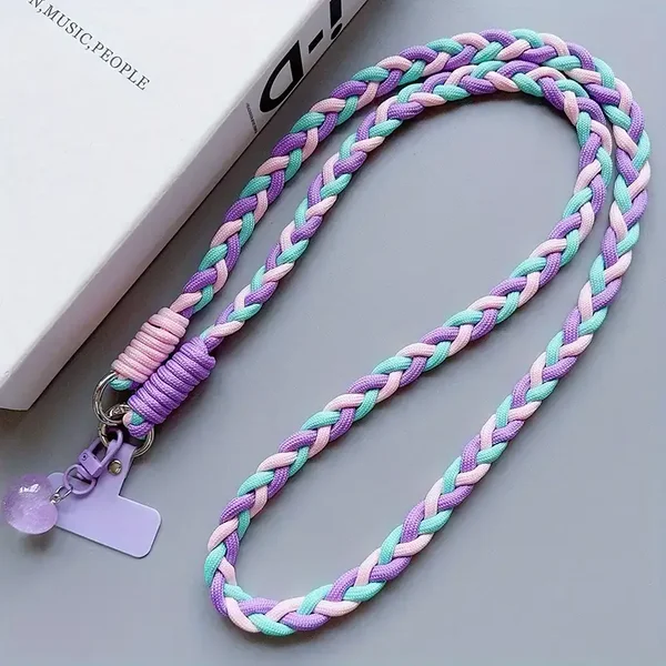Telefoonkoord gevlochten (paars, roze, blauw)