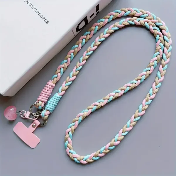Telefoonkoord gevlochten (roze, blauw, beige)