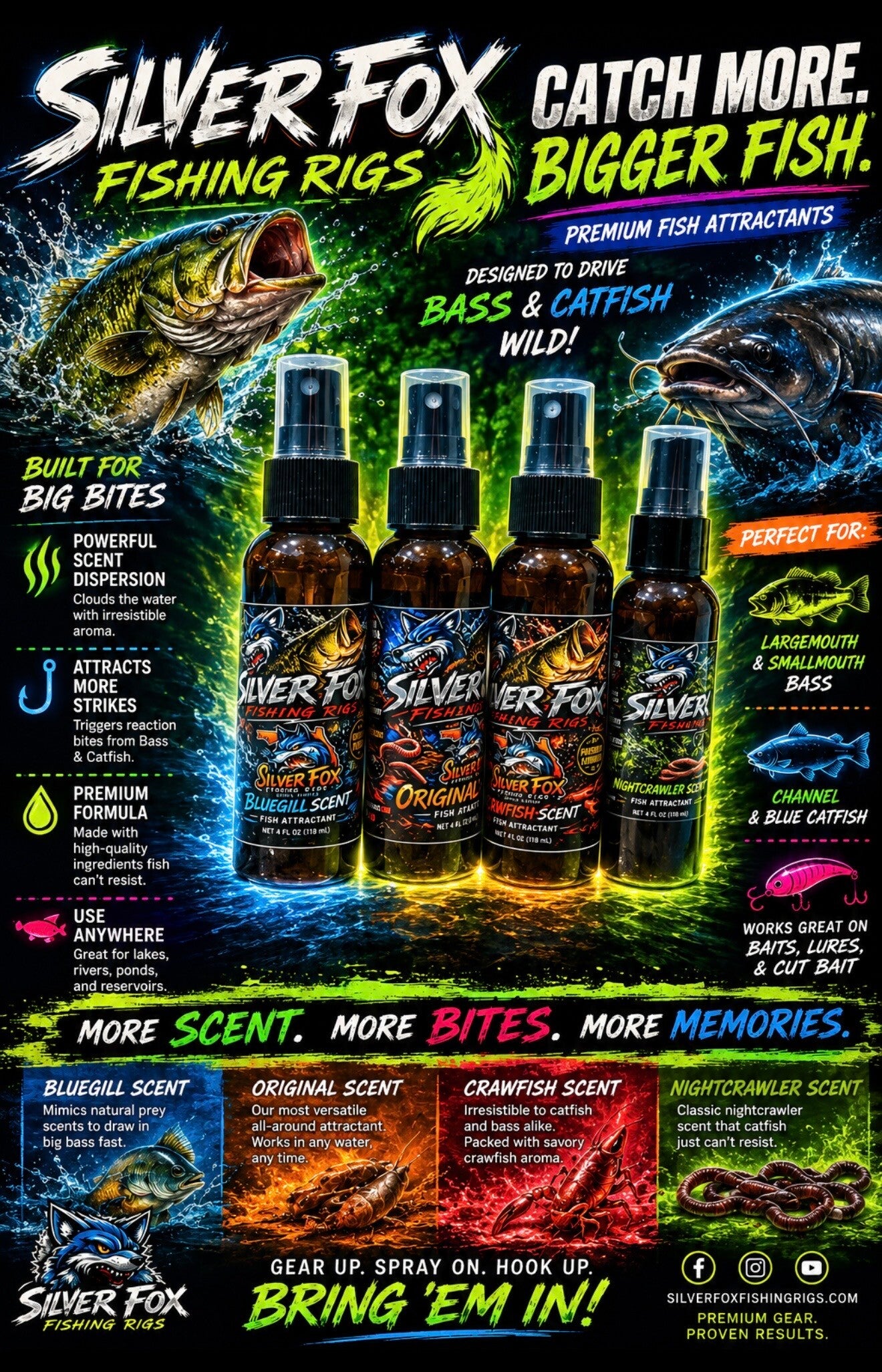Silver Fox Fish Attractant , Original ,Crawfish & Bluegill