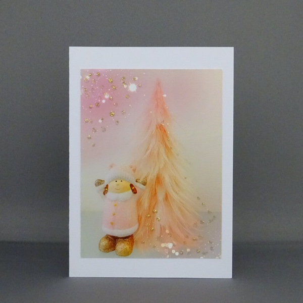 Weihnachtskarte - Mädchen und Weihnachtsbaum