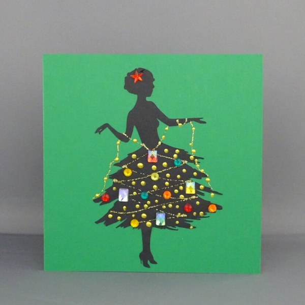 Weihnachtskarte - Weihnachtsfrau in grün
