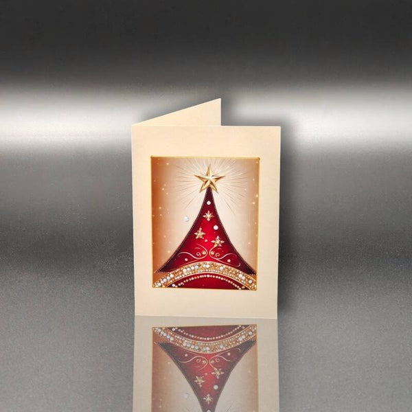 Weihnachtskarte - Glanzvoller Weihnachtsbaum in Rot