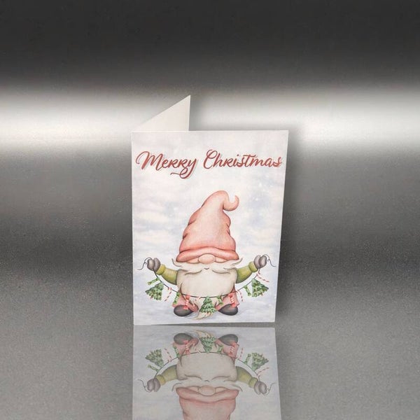 Weihnachtskarte - Weihnachtsgnom mit Lichterkette