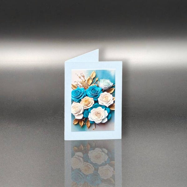 Minikarte - Rosengruss in Blau und Gold