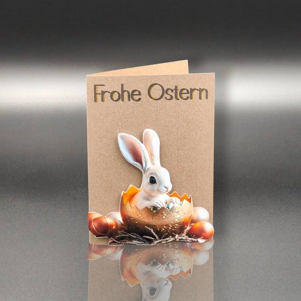 Osterkarte - Häschen im goldenen Ei
