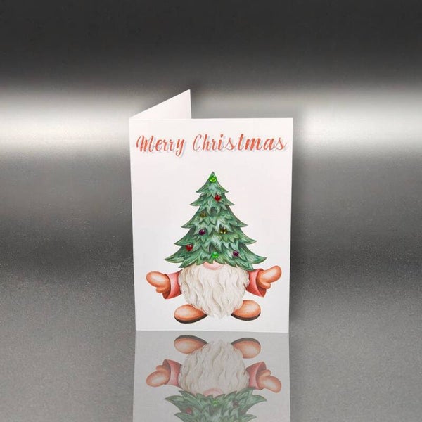 Weihnachtskarte - Weihnachtsgnom bunte Kugeln