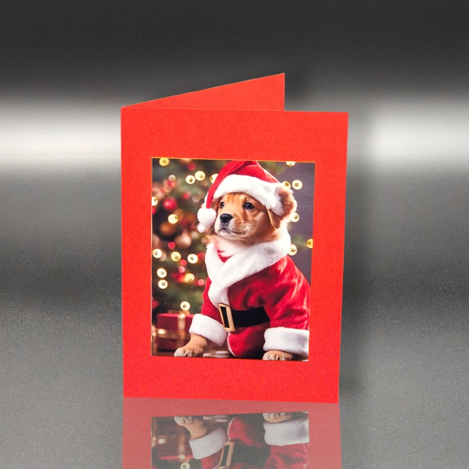 Weihnachtskarte - Weihnachtswelpe – Der kleine Santa-Helfer