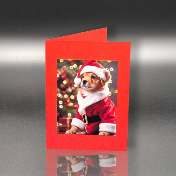 Weihnachtskarte - Weihnachtswelpe – Der kleine Santa-Helfer