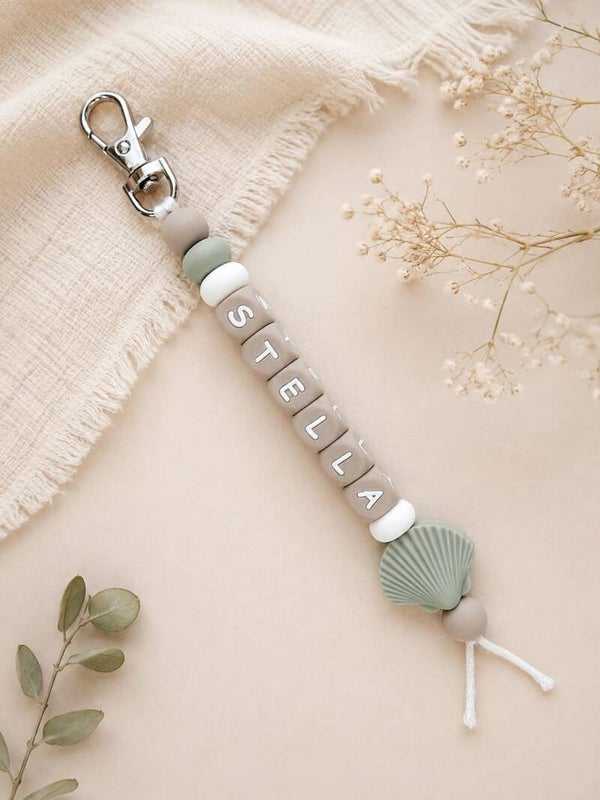 Sleutelhanger met naam - schelp groen