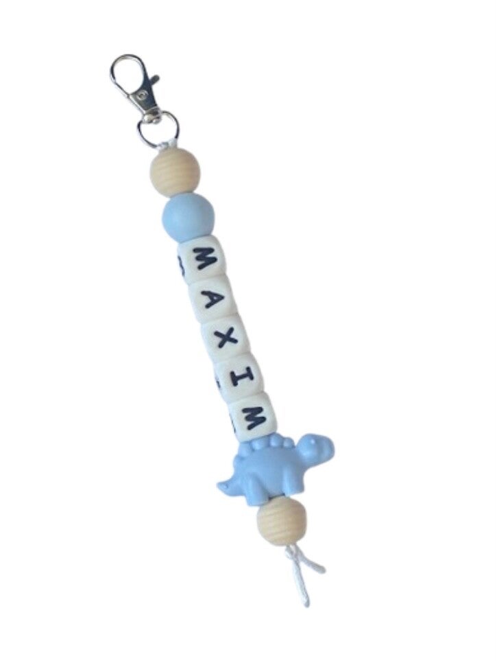 Sleutelhanger met naam - blauw dino