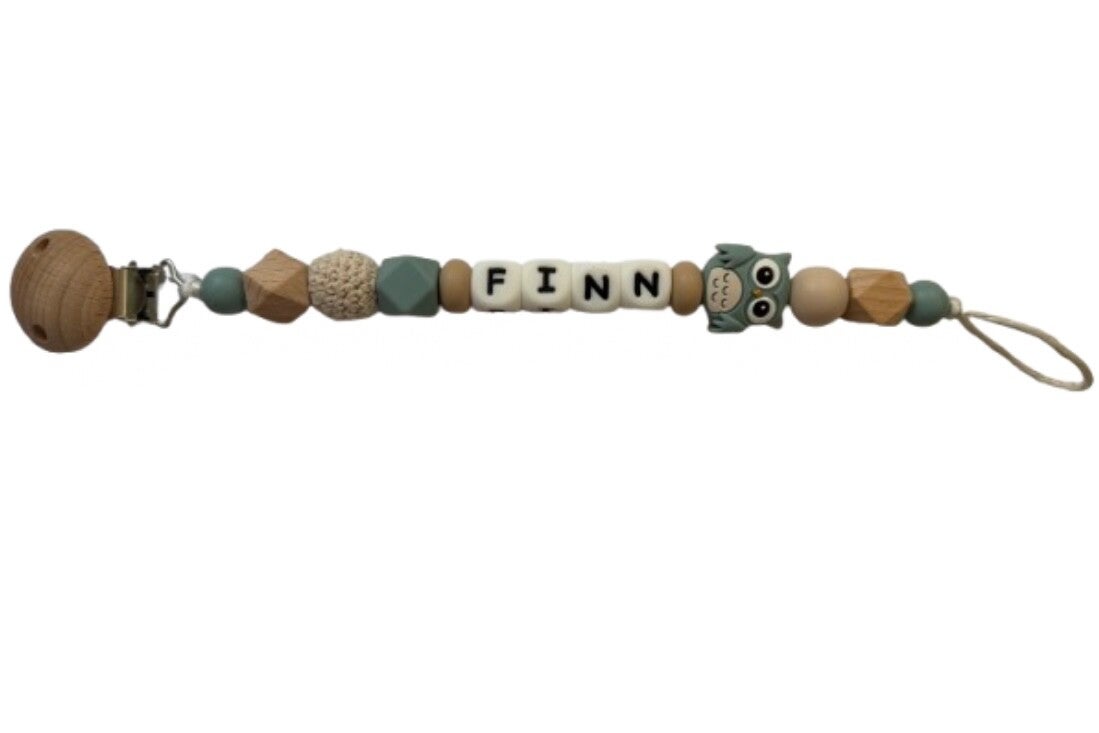 Speenkoord met naam - blauwe uil