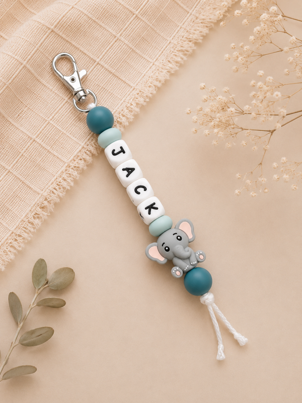 Sleutelhanger met naam - blauw olifant
