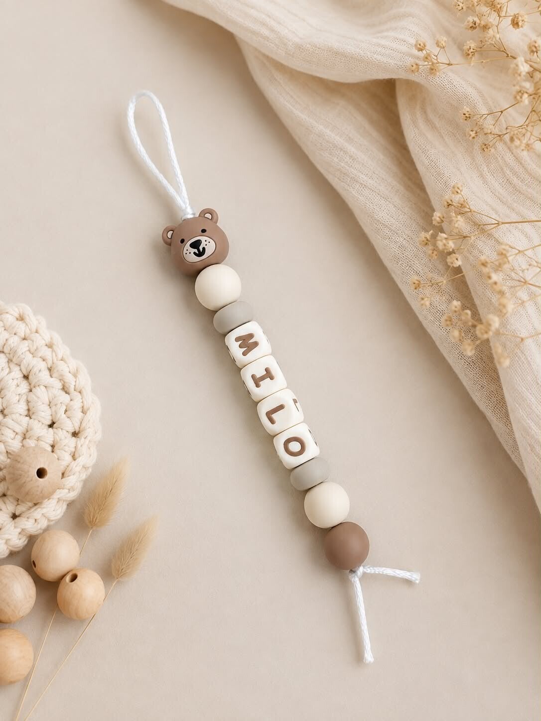Boekentashanger met naam - Beer beige