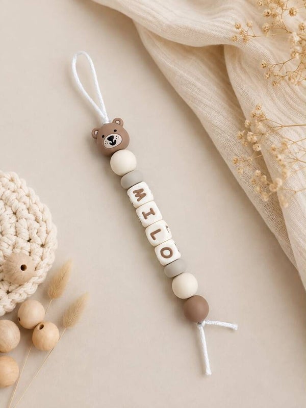 Boekentashanger met naam - Beer beige
