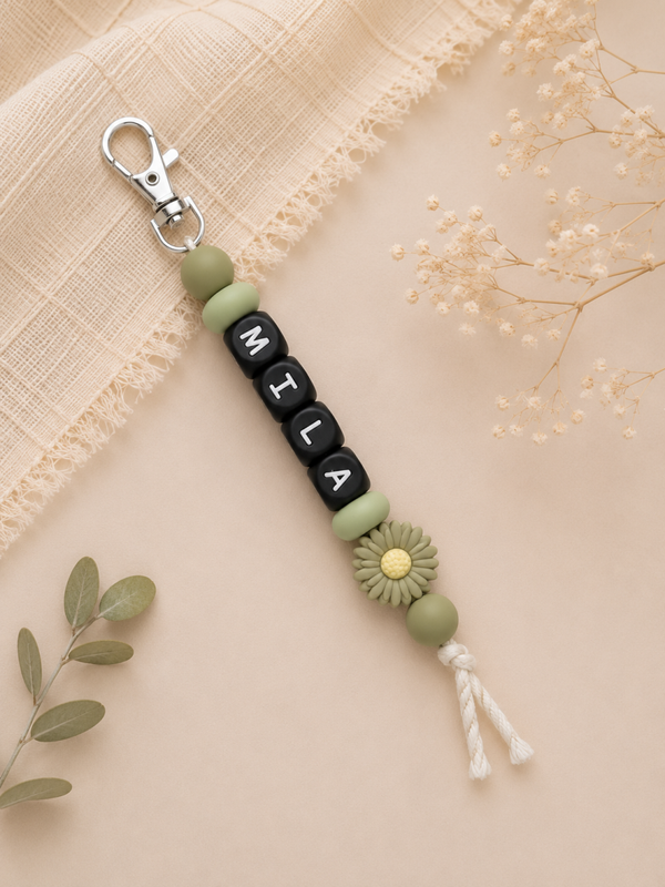 Sleutelhanger met naam - bloem groen