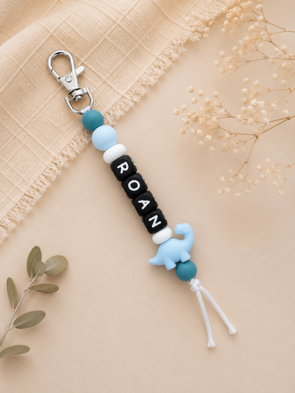 Sleutelhanger met naam - dino blauw
