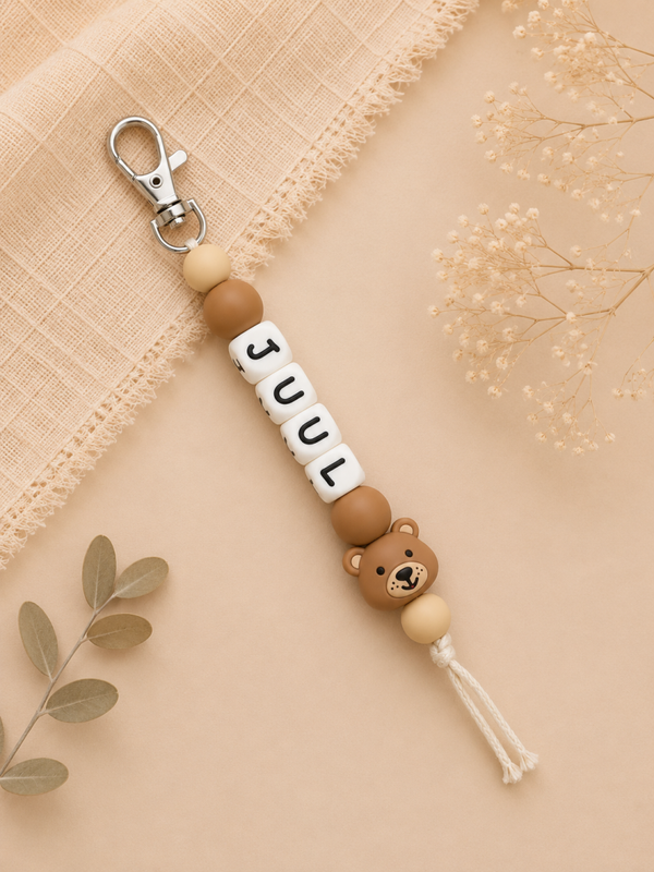 Sleutelhanger met naam - bruin beer