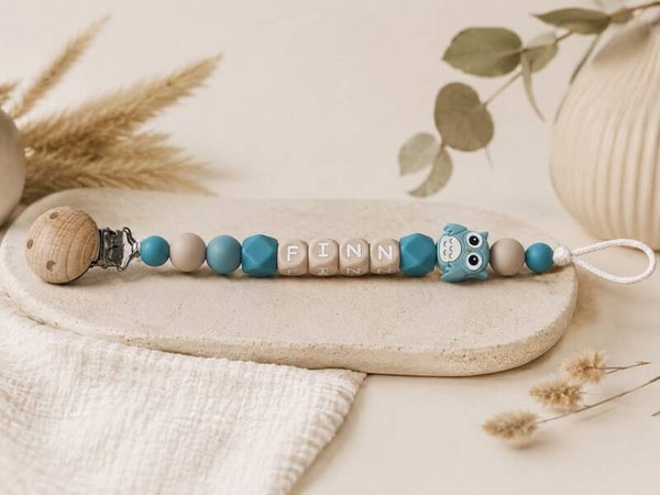 Speenkoord met naam - uil blauw