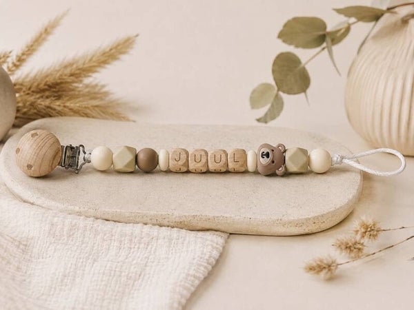 Speenkoord met naam - beer beige