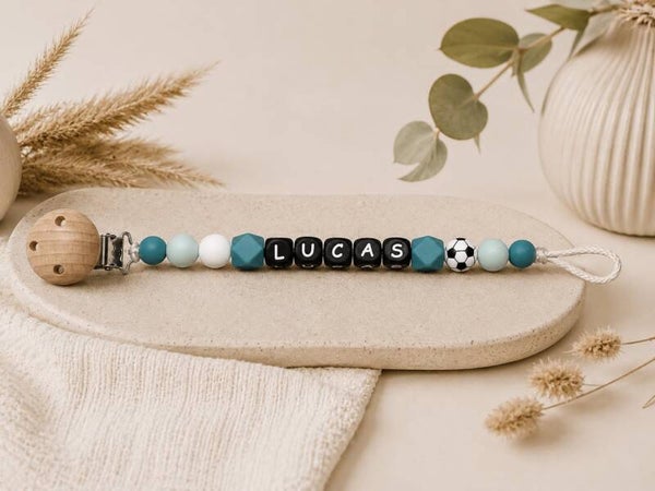Speenkoord met naam - voetbal blauw