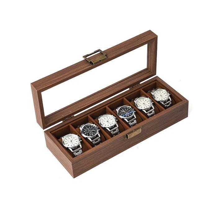 Horloge doos hout 6 stuks