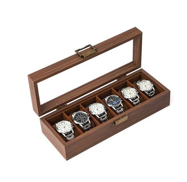 Horloge doos hout 6 stuks