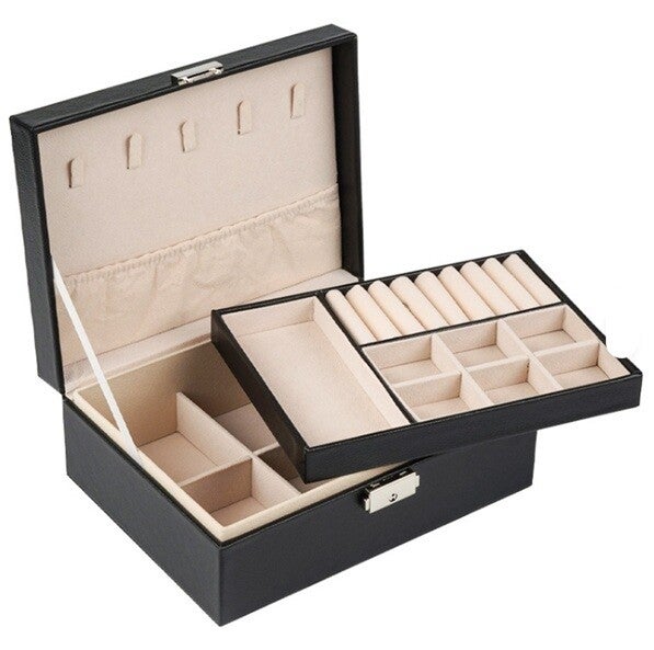 Sieradendoos met slot en uitneembare tray zwart