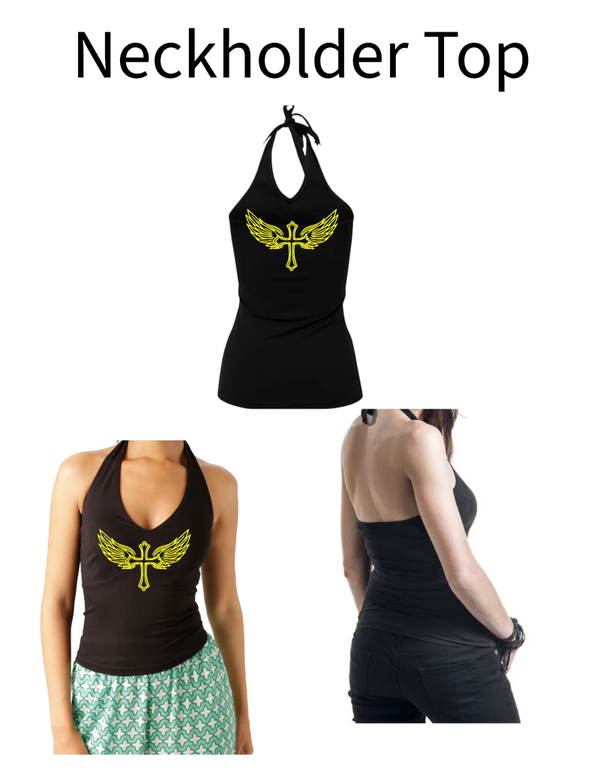 Neckholder Top Engelsflügel mit Kreuz 2