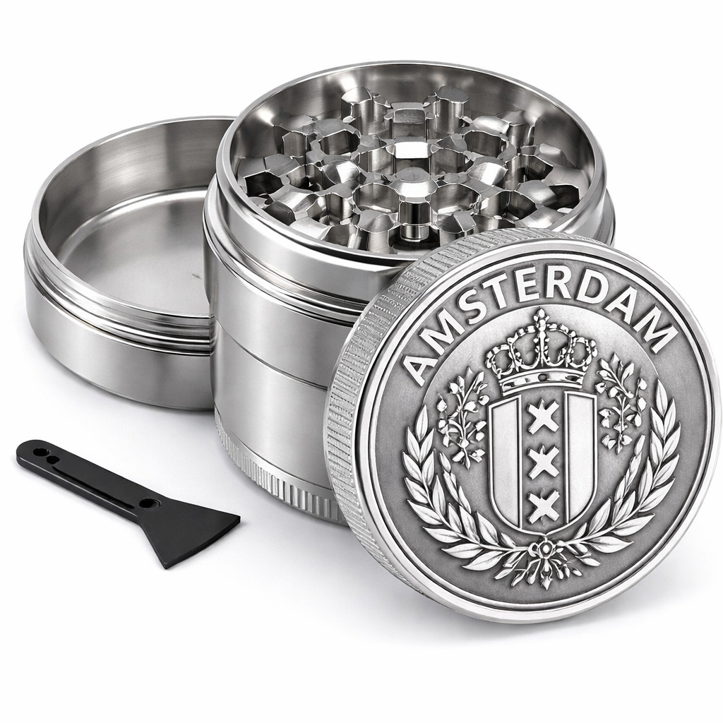 1. Amsterdam Style 40mm Silver Herb Grinder – 3 Piece Metal Magnetic Grinder