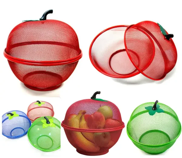 Apple Shape Mesh Fruit Storage Basket – Food Cover Keeps Flies & Insects Away | Red, Green, Purple, Blue