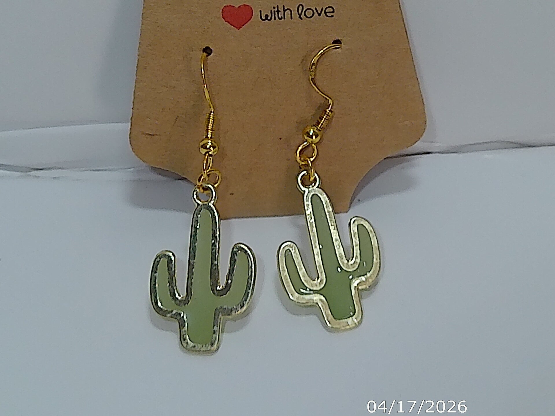 Green & White Cactus Drop Earrings
