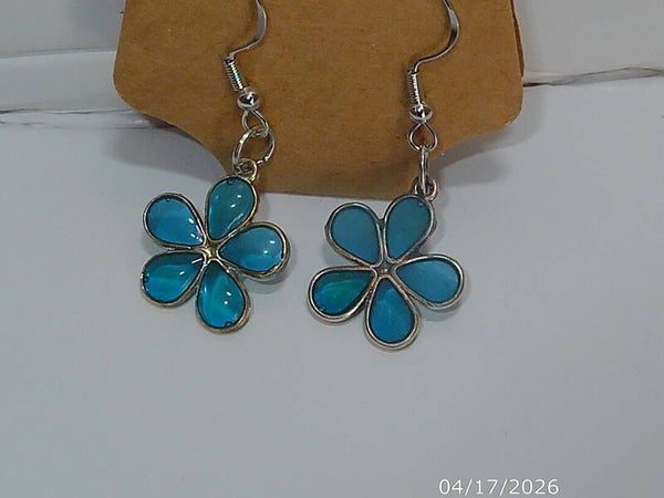 Turqoise blue UV Resin Flower Drop Earrings.