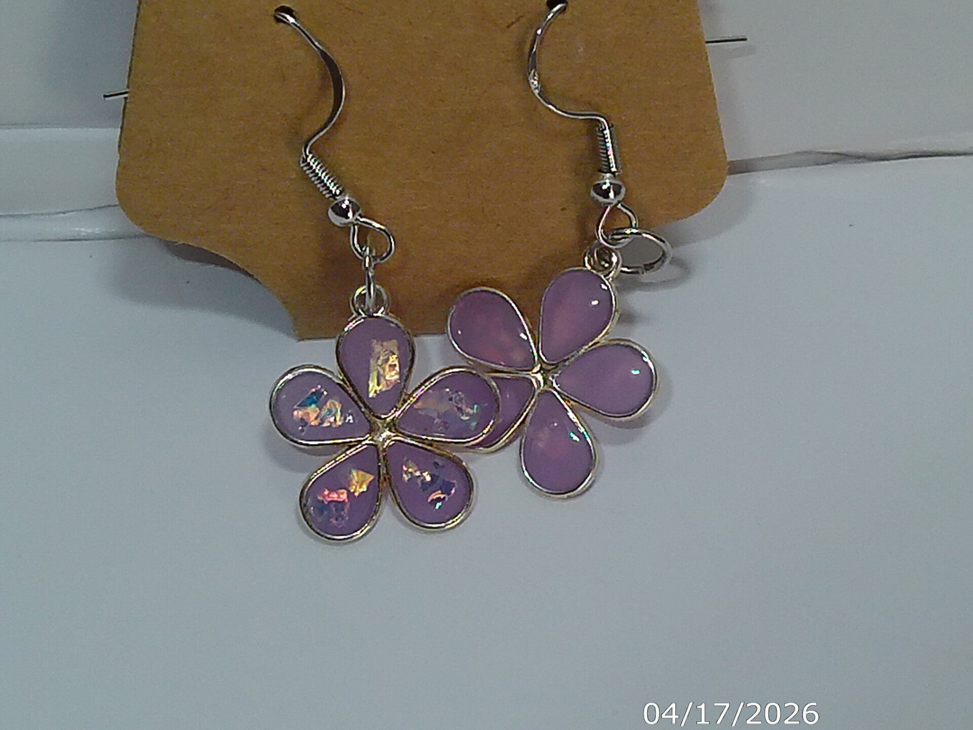 Purple Sparkle UV Resin Flower Drop Earrings.