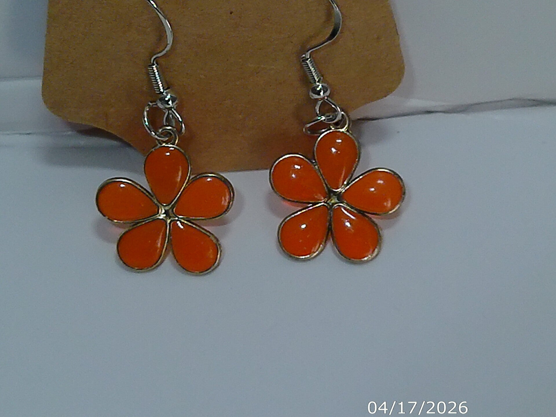 Orange UV Resin Flower Drop Earrings.